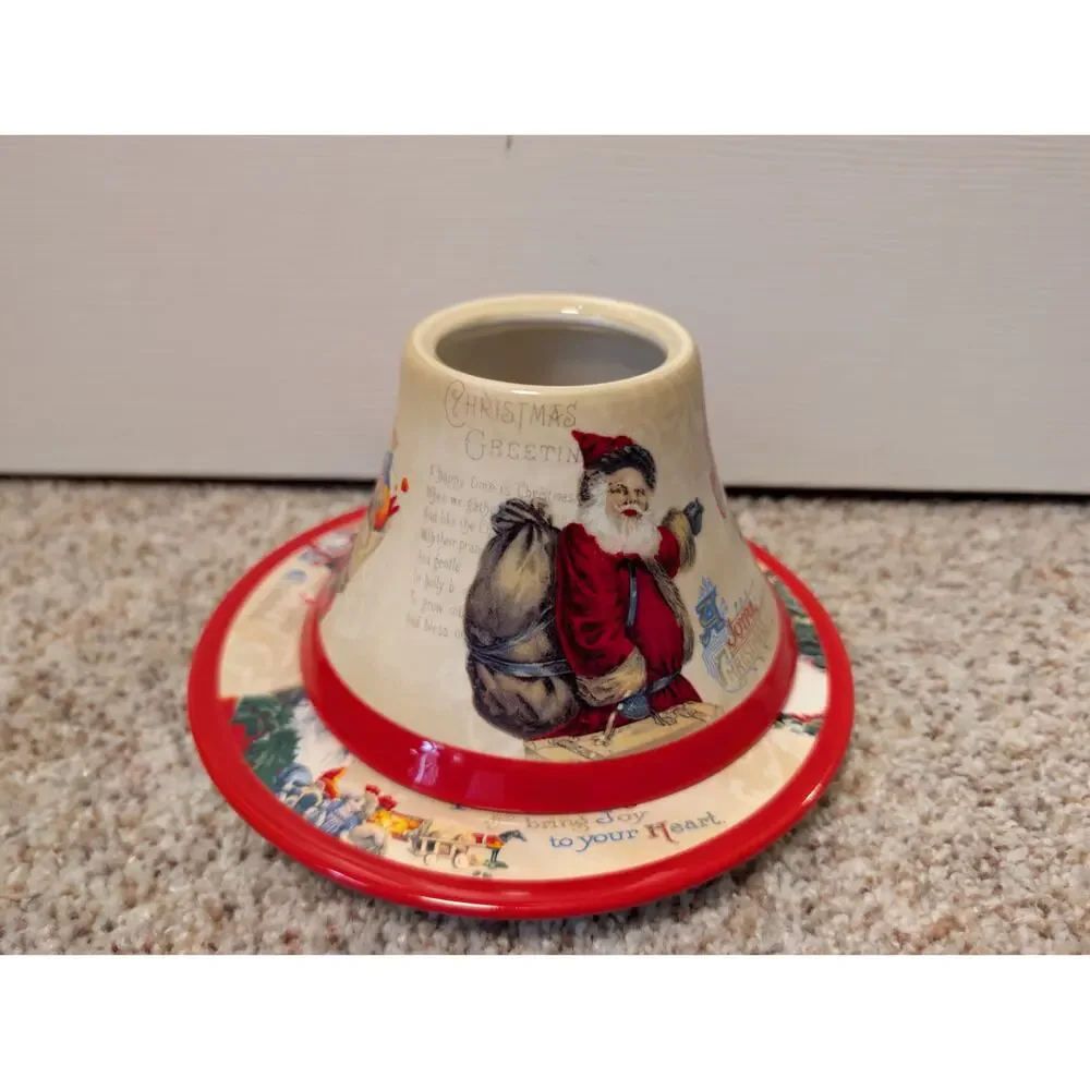 Yankee Candle Christmas Past Shade & Tray Plate Set Vintage Santa Ceramic1208535